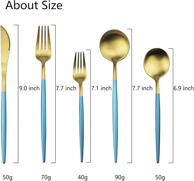 JASHII Luxury 18/10 Blue Handle Flatware Gold Silverware Set 304 Stainless - Image 3