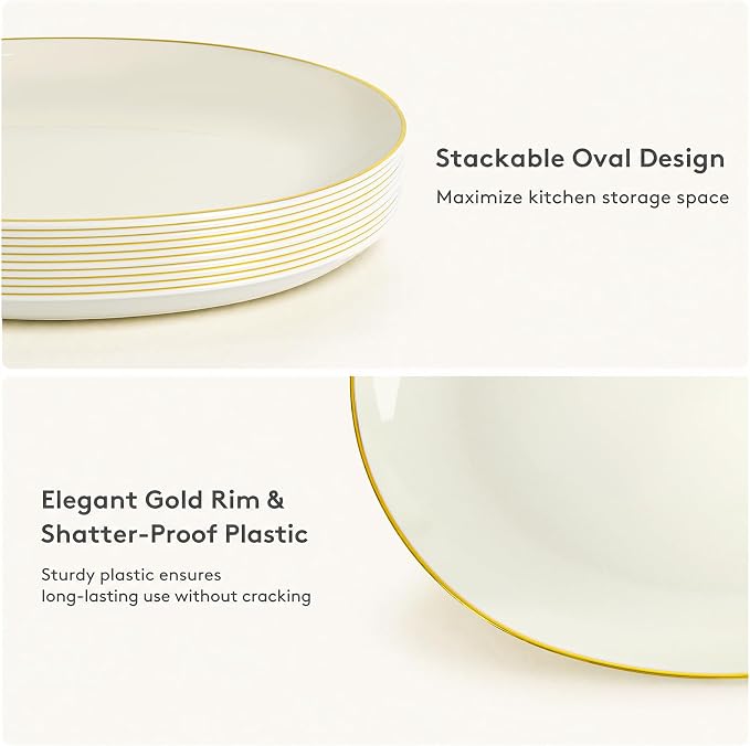 6Pcs Ivory and Gold Plastic Platters - Image 6