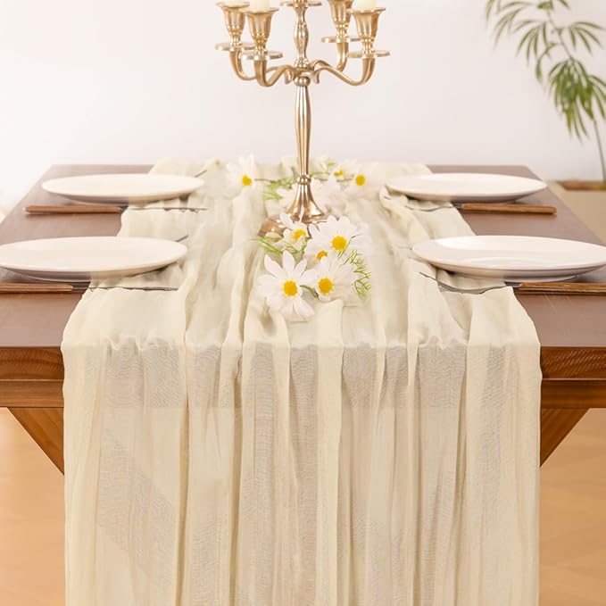 Cheesecloth Table Runner Summer Boho Wedding Birthday Party Home Decor | Beige - Image 5