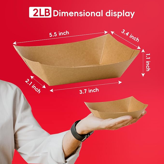 2lb Paper Food Tray 1000 Pack Disposable Paper Boat Serving Boat | Disposable - Image 2