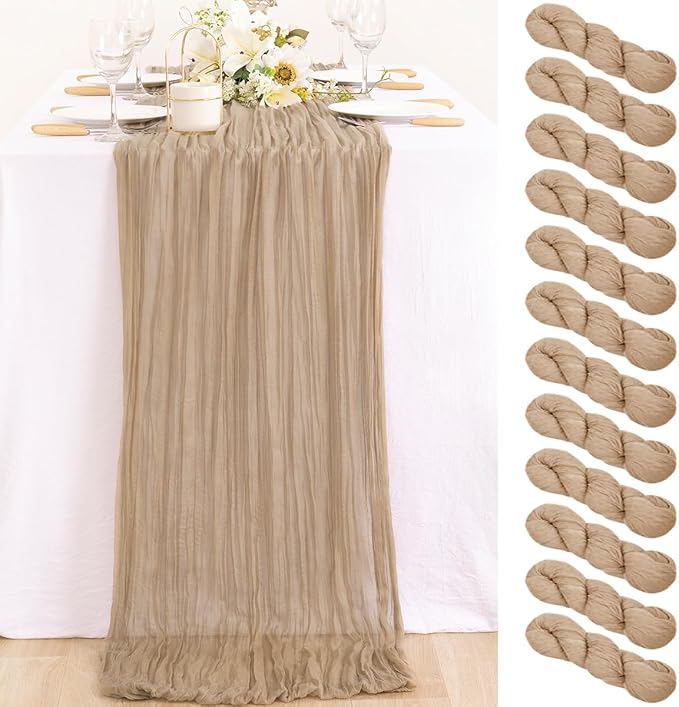 12 Pack Nude Cheesecloth Table Runner 10ft Boho Gauze Taupe Home Decor | by MLMC