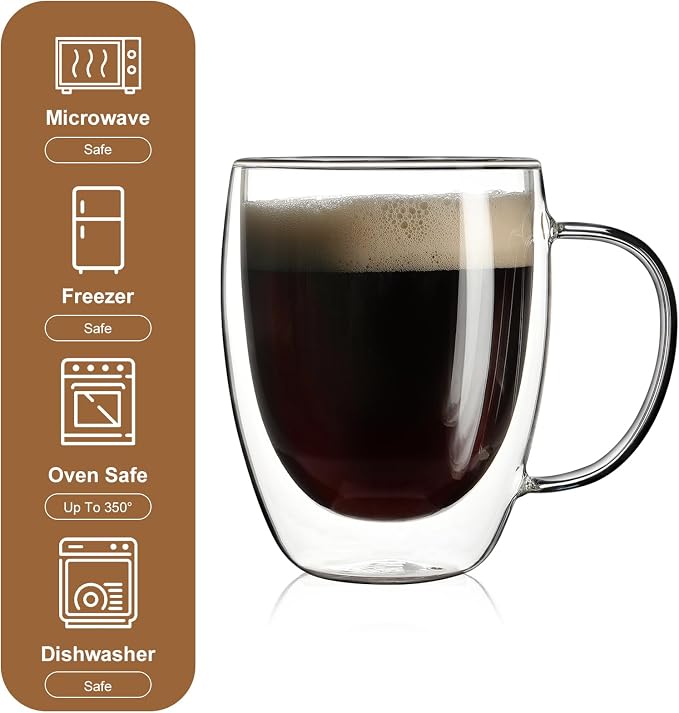 Aurzen 4 Pack Double Walled Glass Coffee Mugs - Image 5