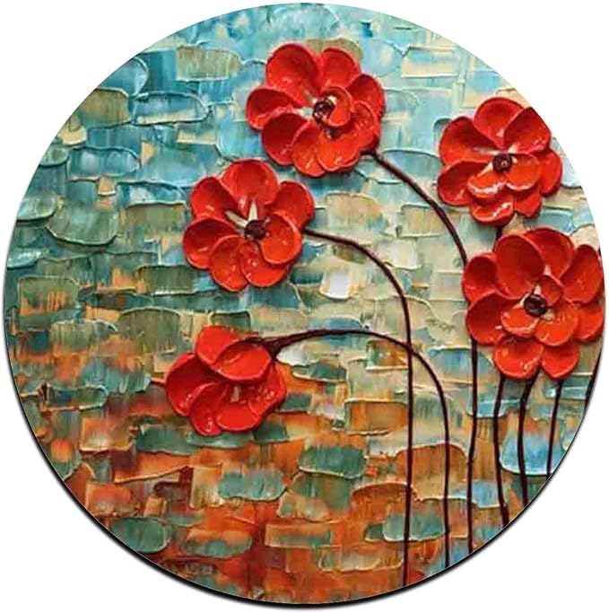 Red Watercolor Flowers Round Coaster Set-Made of Recycled Rubber-Set of 4 - Image 3