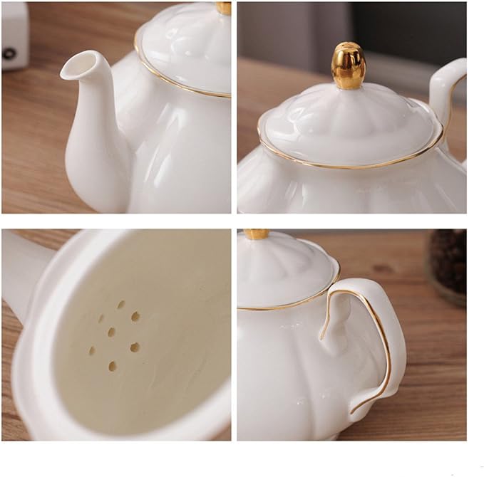 fanquare 15 Pieces Simple White English Ceramic Tea Sets, Tea Pot, Bone China - Image 3