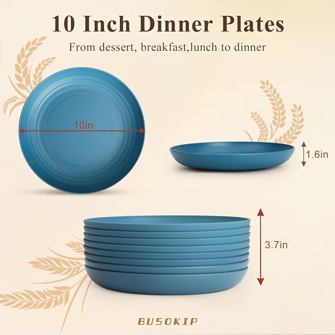 Deep Dinner Plates 10 Inch, Plastic Plates Reusable, Unbreakable Wheat Straw - Image 2