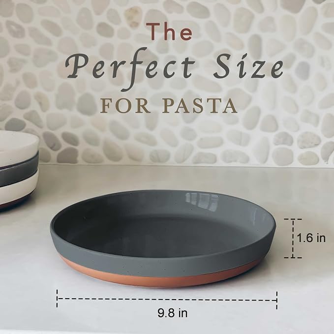 Mora Ceramic Flat Pasta Bowl Set of 4-35oz, Microwave Safe Plate - Image 2