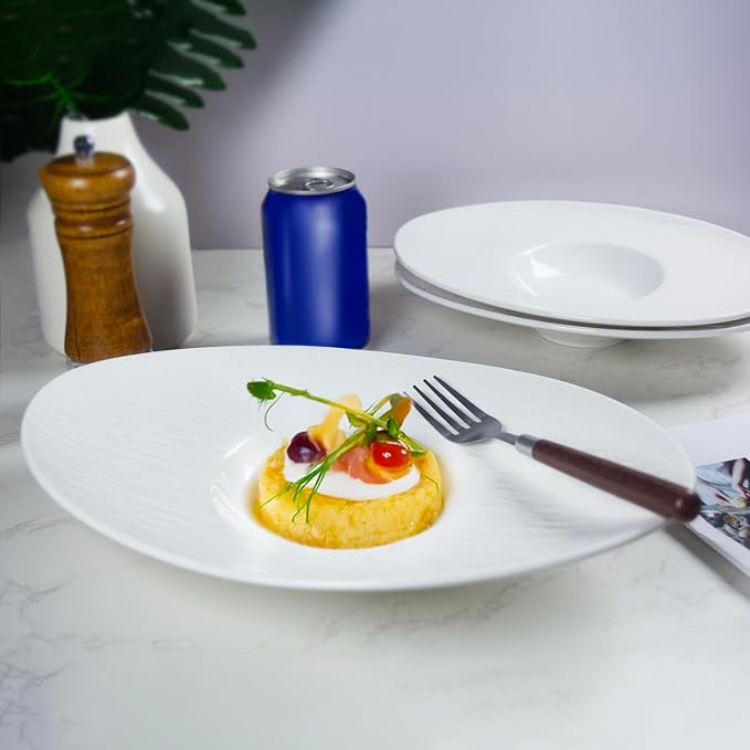 Soup Plates Fine Soup bowls Set of 4, 10.5 Inch Ceramics Oval Rimmed Small - Image 6
