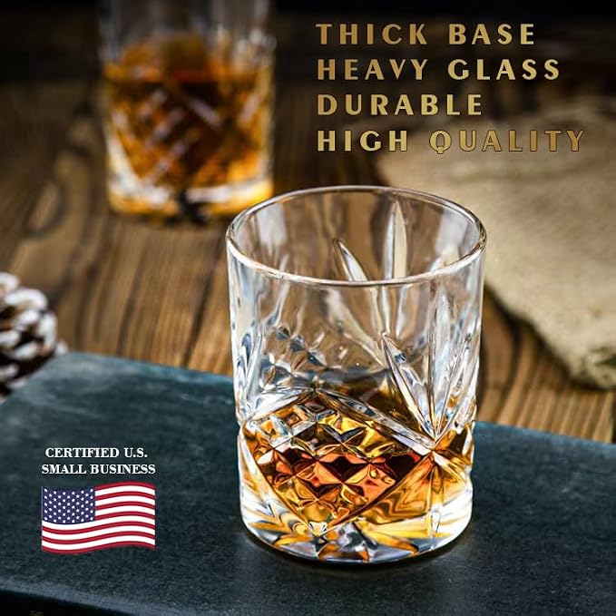 OLD BARREL Whiskey Glasses Set of 4 Glasses 4 Ice Molds, 10oz Bourbon Gift - Image 5