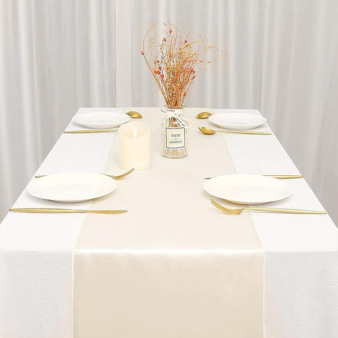 Ivory Table Runners 20 Pack 12x108 inch Silk Satin Smooth Fabric | Satin Table - Image 6