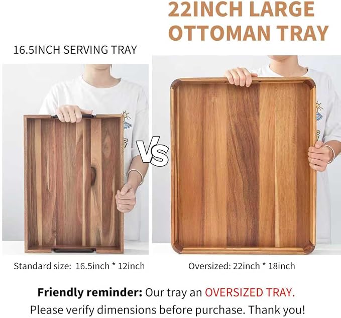 Large Wooden Ottoman Tray, Great 22"x18" Rectangle Trays - Image 3