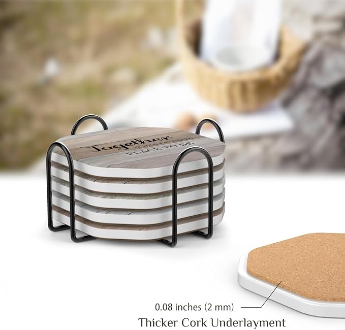 UMIRRO Absorbent Ceramic Stone Coasters Set of 6 - Image 5