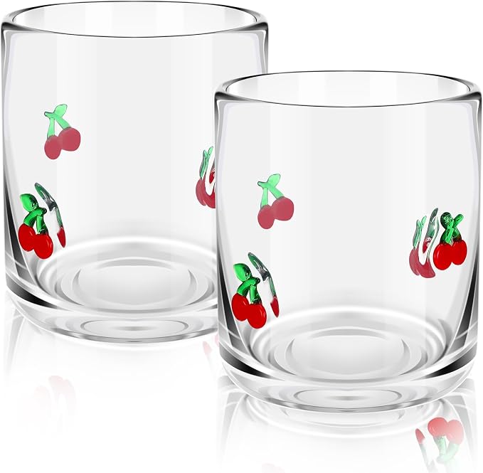 SiliFine 2 Pcs Cherry Icon Juice Glasses - 14oz Red Cherry Stemless Wine - Image 2