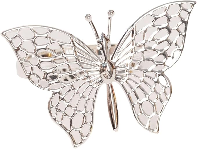 Efavormart 4 Pack | Metallic Silver Laser Cut Butterfly Napkin Rings, - Image 8
