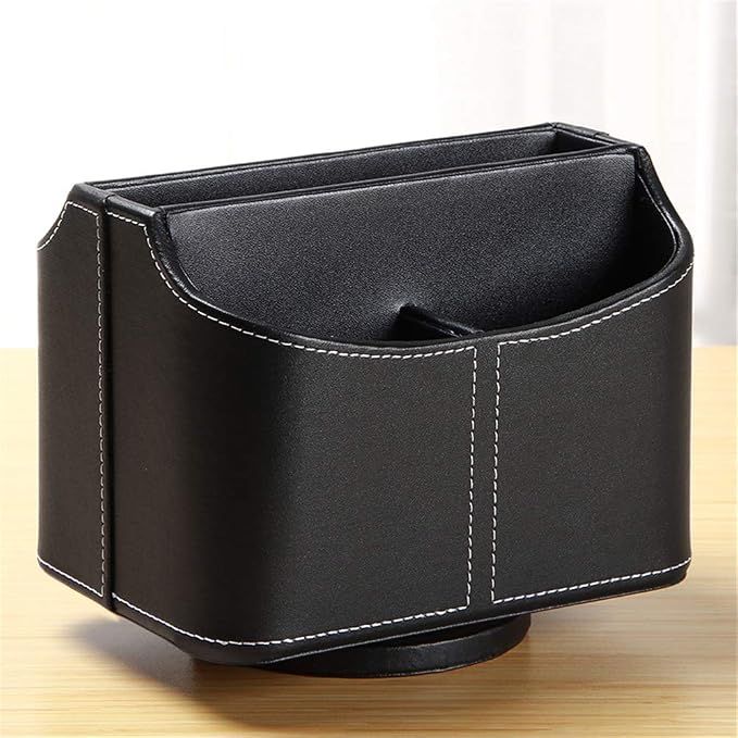 PU Leather Remote Control Holder, 360 Degree Spinning Desk TV Remote Caddy - Image 2