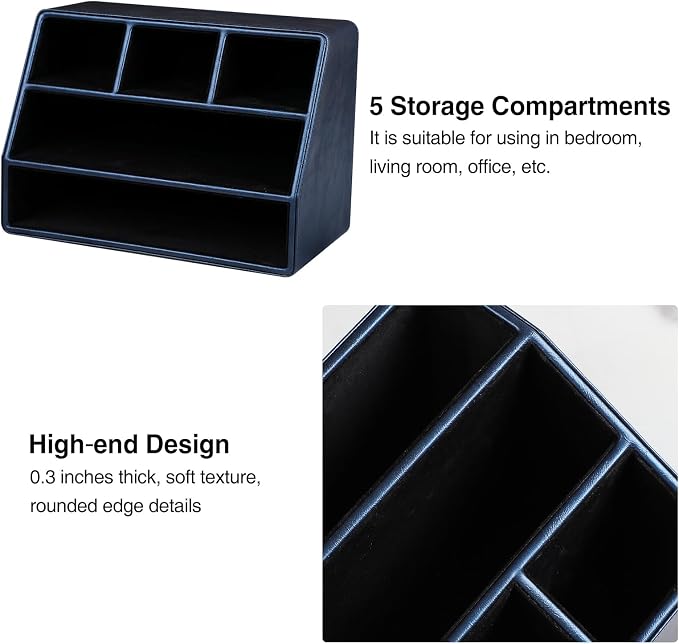 PU Leather Desk Organizer, Remote Control Holder, Dark Blue | Luxury Nightstand - Image 5