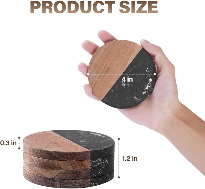 Coasters Set of 4 for Drinks, Marble-Wood Spliced Coaster for Tabletop - Image 6