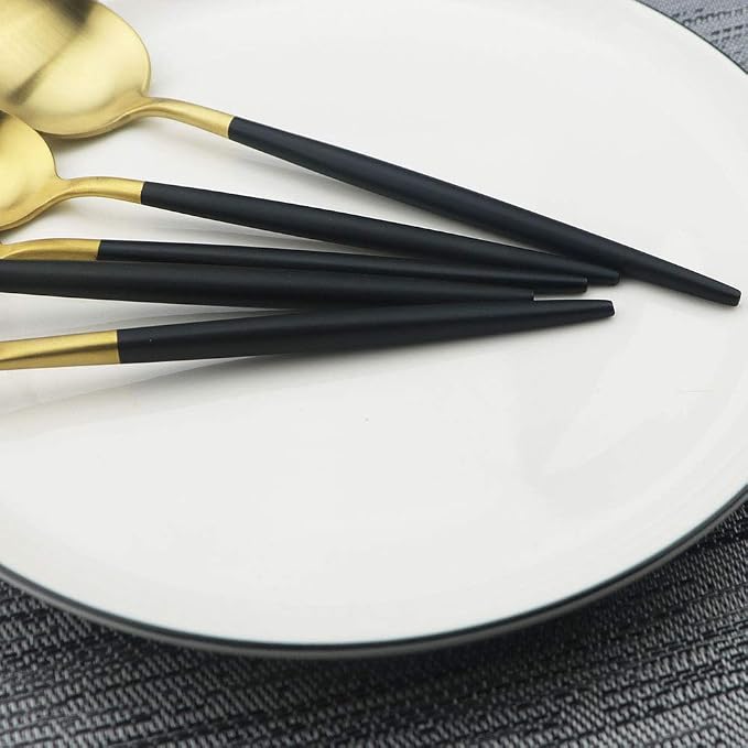 JASHII Luxury Black Gold Flatware, 5-piece Elegant Cute 18/10 Stainless Steel - Image 5
