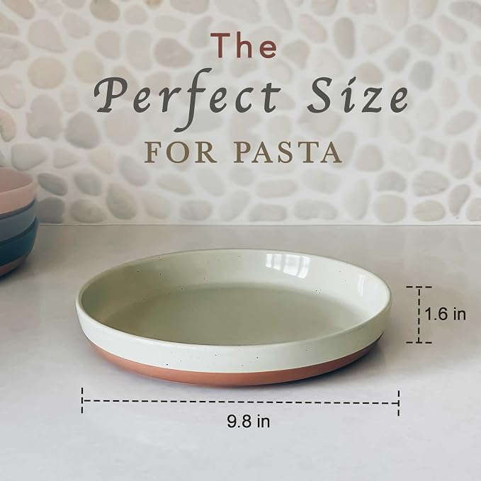 MORA Ceramic Flat Pasta Bowl Set of 4-35oz, Microwave Safe Plate - Image 2