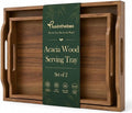 Acacia Wood Serving Trays with Handles, Rectangular Wooden Tray Set of 2 by Unknown