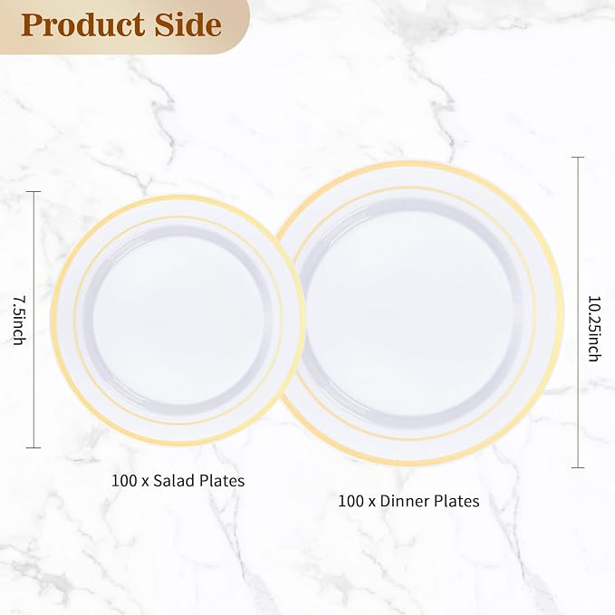BESTVIP 200PCS Gold Plastic Plate, Disposable Party Plates | 100 Dinner Plates - Image 4
