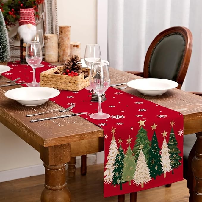 Christmas Table Runner 13x72 Inch, Snowflakes Trees Winter Decor | Holiday - Image 9
