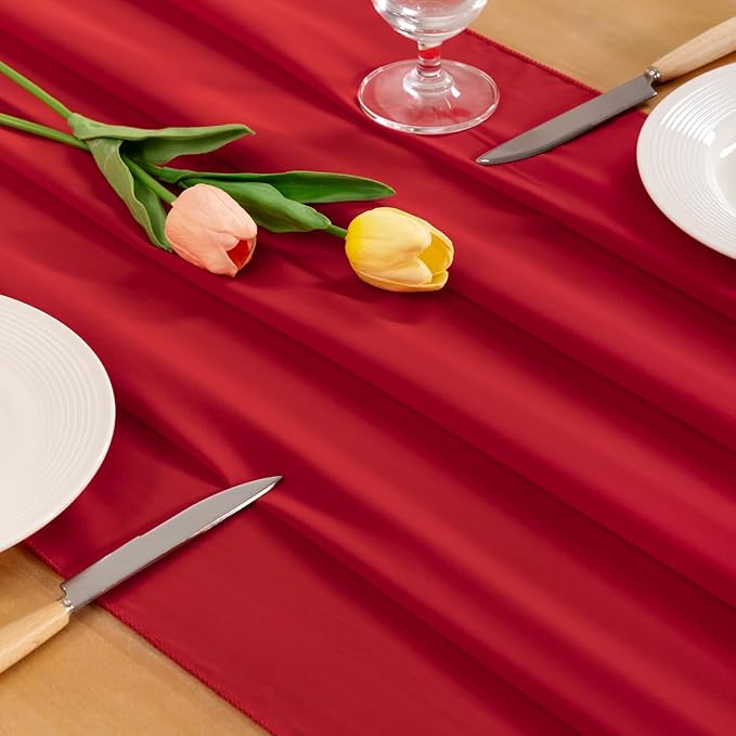 Red Chiffon Table Runner Summer Boho Wedding Birthday Party Decor | 14ft 29x120 - Image 2
