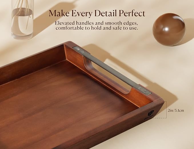 Acacia Wood Serving Tray with Metal Handle, 17x13in Tray - Image 6