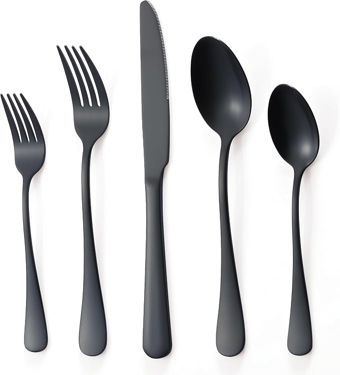 Matte Black Silverware Set for 4, Flatware Cutlery Set 20 Piece | Premium by Briout