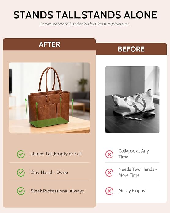 Laptop Tote Bag for Women, Leather Work Tote - Image 6