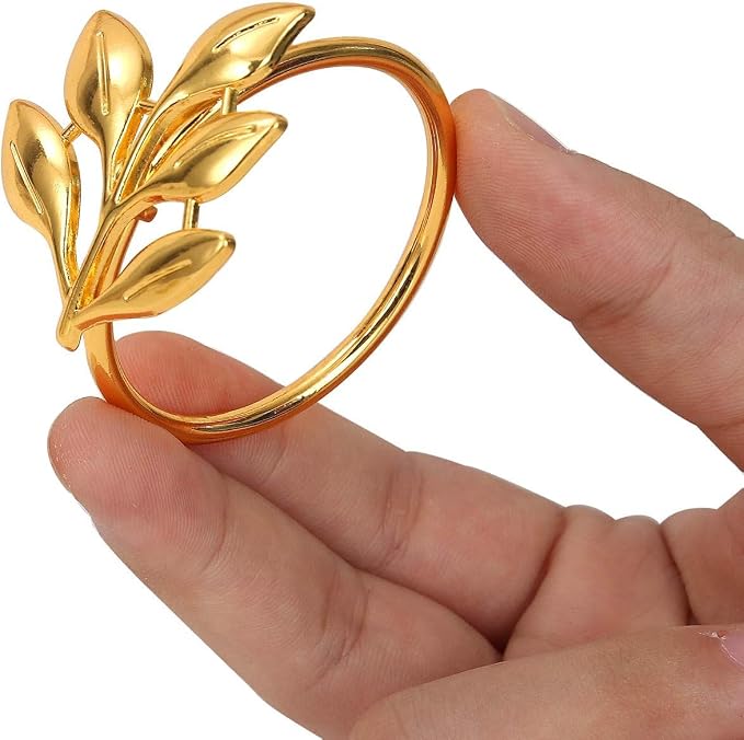 KPOSIYA Set of 100 Leaf Napkin Rings Metal Gold Napkin Holder Table Napkin Rings - Image 4