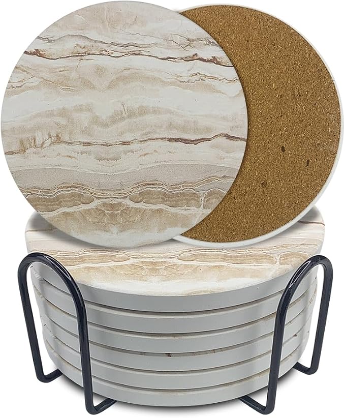 Ceramic Coasters Set of 6, Marble-Textured Design by YINBAOGE