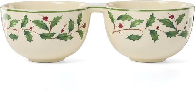 Lenox 898270 Holiday Double Dip Bowl, Christmas Dishes, Festive Serveware by Lenox