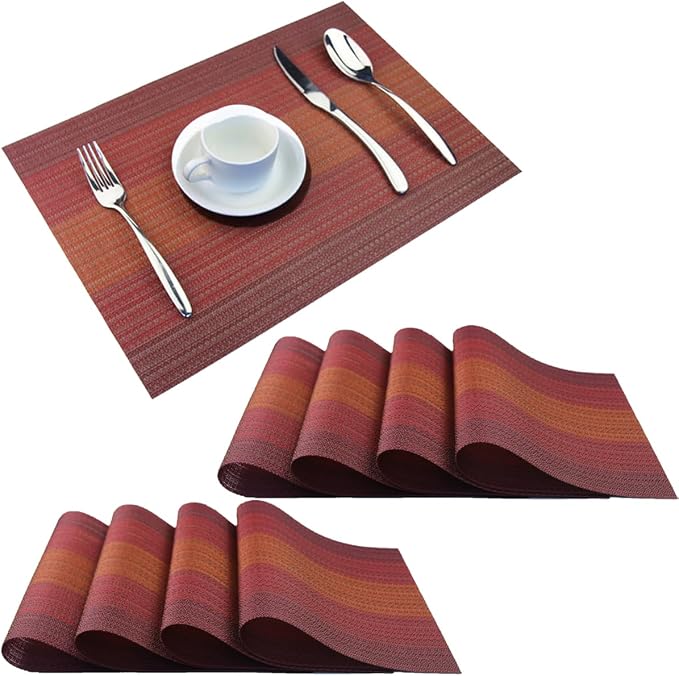 PIGCHCY Placemats Set of 8 Washable Durable Placemat Vinyl Heat Resistant by PIGCHCY