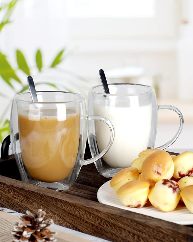 LIBWYS 4 Pack Double Walled Coffee Cups Glasses Mug 12oz Borosilicate Glass | - Image 5
