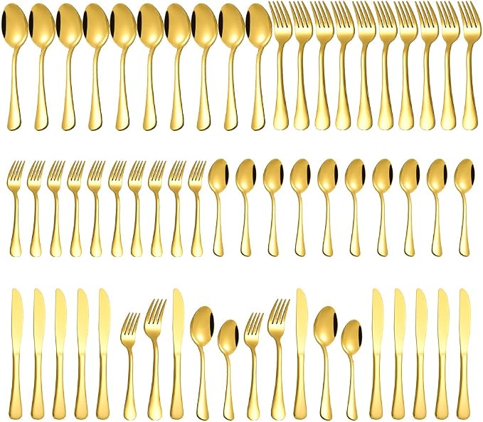 Gold Silverware Set for 12, Compralo 60 Pieces Stainless Steel Shiny Gold by Compralo