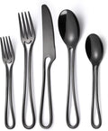 Black Silverware Set for 8, Modern 40 Piece Flatware Stainless Steel Hanging by MetalServingUtensils