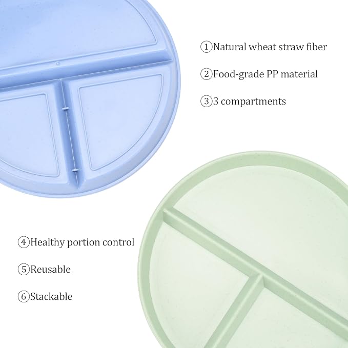 9-Inch Unbreakable Wheat Straw Divided Plates, Microwave & Dishwasher Safe | - Image 3