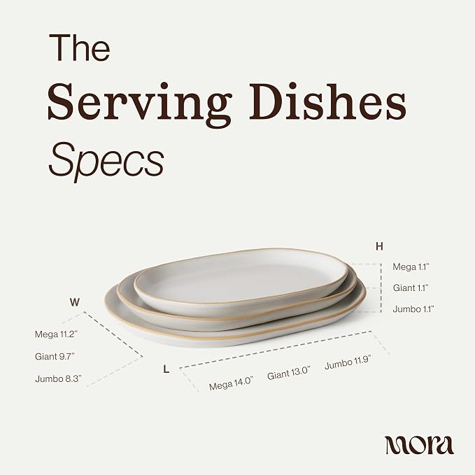 MORA Serving Platter Set of 3, Giant & Mega Ceramic Oval Platters - Image 2