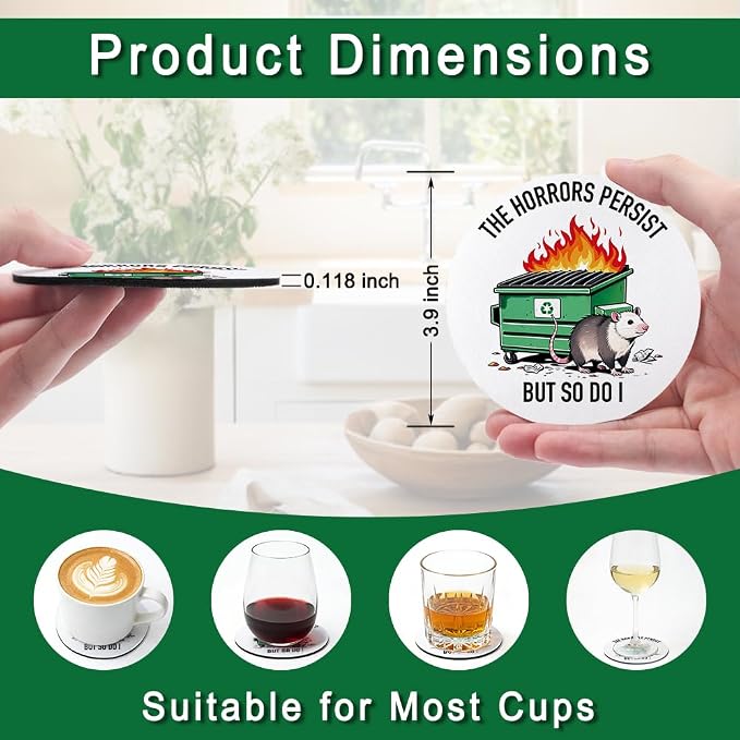 The Horrors Persist But So Do I Drink Cup Holder Coaster Set of 2, Funny - Image 2