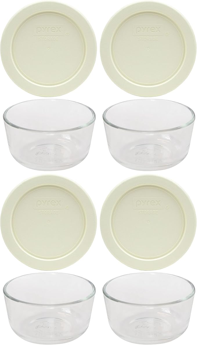Pyrex 7202 1-Cup Bowls & 7202-PC Sour Cream Lids by Pyrex