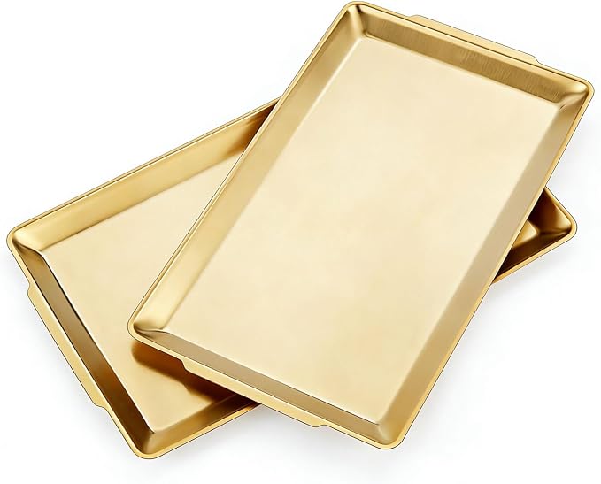 15.8" x 9.5" Large Serving Platters Set of 2, Stainless Steel Heavy-Duty Large by SANQIAHOME