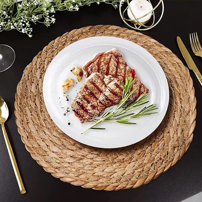 Handmade Heat Resistant 13" Round Woven Placemats Set of 8, Wicker Boho No - Image 6