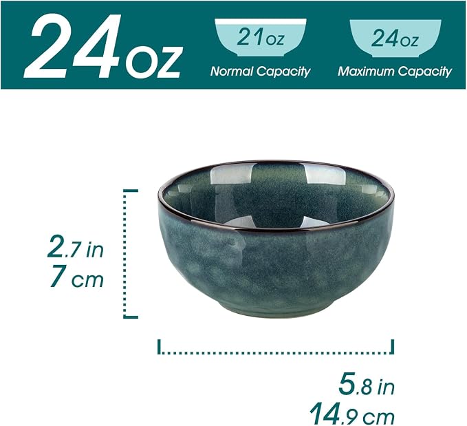 vancasso Starry 24oz Bowls for Soup, Ceramic Green bowls Set of 4 | Deep Bowls - Image 2