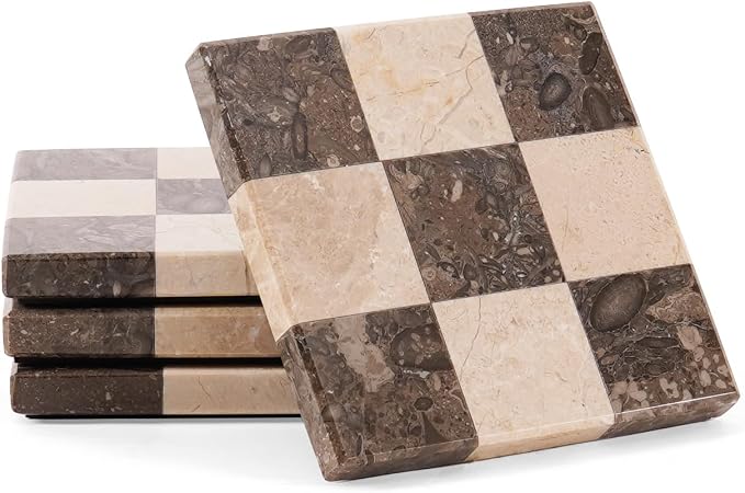 Marble Coasters Set of 4, Oceanic & Verona Handmade 4 inch Square Stone Coaster by Earthentones