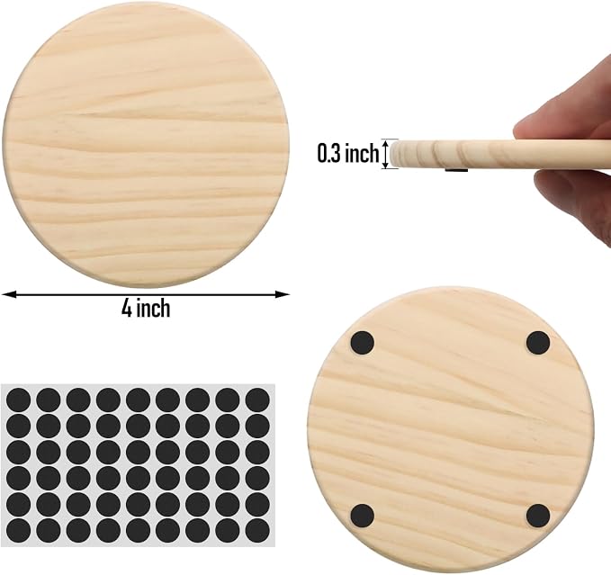 60 Pack 4 Inch Unfinished Round Wood Coasters - Image 2