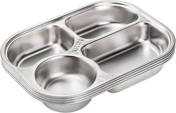 4 Pack 18/10 Stainless Steel Divided Plate, Small Child Plate - Image 5