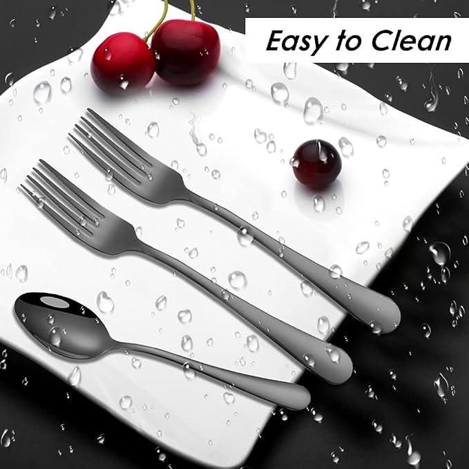Set of 12, findTop Heavy-duty Forks and Spoons Cutlery Set- Black - Image 6