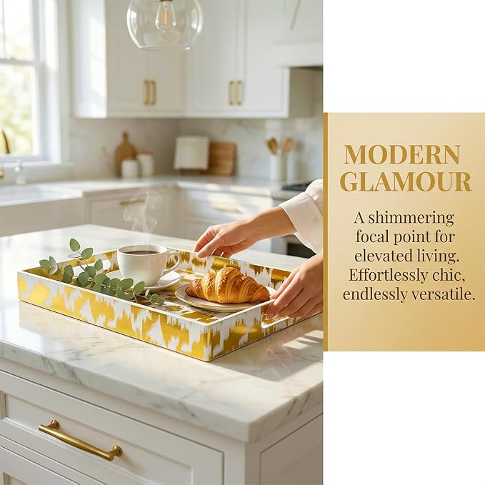 White & Gold Glitter Abstract Serving Tray - Image 4