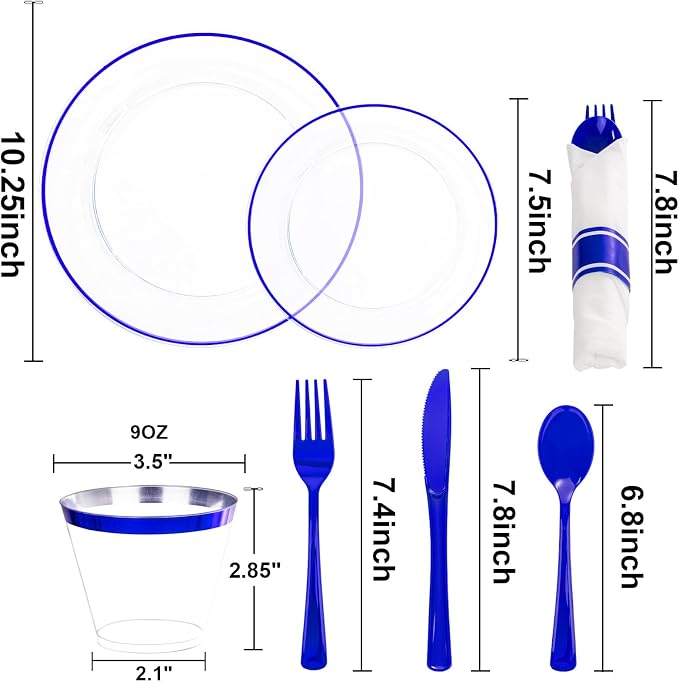 SUT 350 Pcs Blue and Clear Plastic Dinnerware Set - Image 2