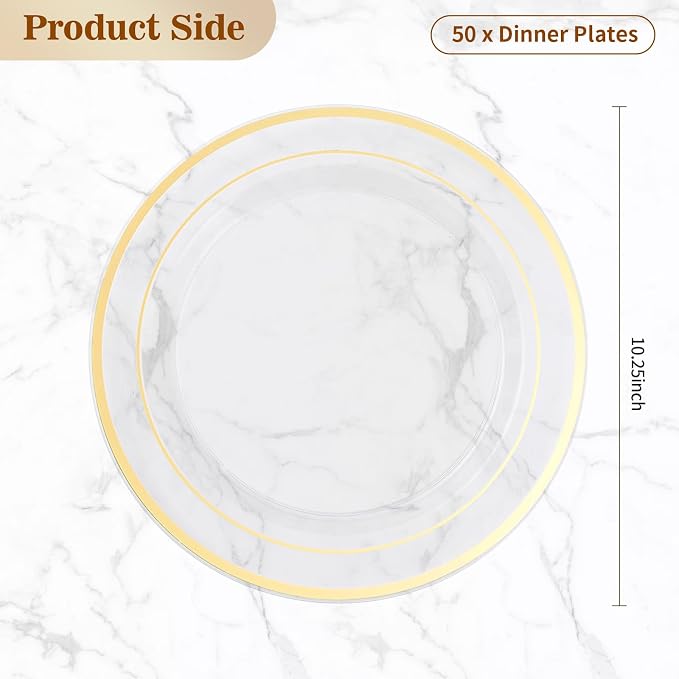 BESTVIP 50Pcs Clear Gold Plastic Plates, 10.25 Inch Disposable Plates | Heavy - Image 4